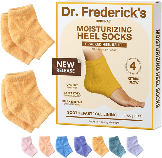 Dr. Frederick's Original Moisturizing Fuzzy Heel Socks - 2 Pairs - Cozy Gel-Lined Sleep Socks for Women & Men - Soothes Dry, Cracked Feet - Heel Repair - Citrus Glow