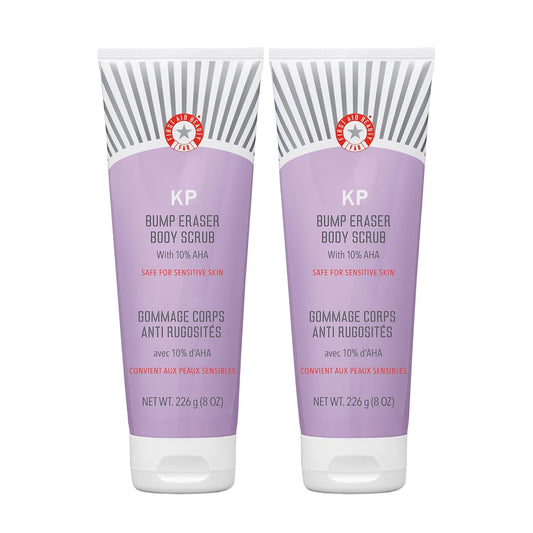 First Aid Beauty - KP Bump Eraser Body Scrub with 10% AHA, Keratosis Pilaris Skin Exfoliater with Glycolic and Lactic acids, Helps Reduce Chicken Skin Bumps, Safe for Sensitive Skin, 8 oz, 2ct